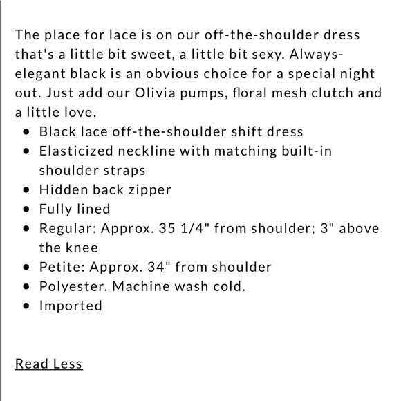 NWT Petite Off-The-Shoulder Black Lace Shift Dress - Picture 5 of 5